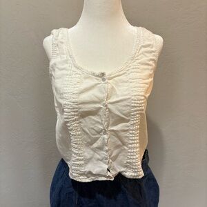 Two of Us 100% Cotton Button Front Tank Top – White Peasant/Boho Style